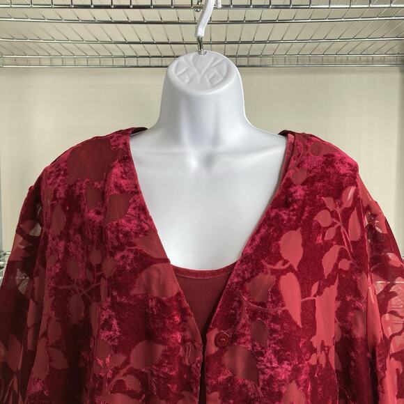 Maggie McNaughton Red Velvet Burnout Cardigan And Tank Top Set Est. Size 2X Boho - Picture 16 of 16